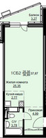 Планировка студии(квартира) площадью 38.4 квадратных метров в “ЖК Соболевка”