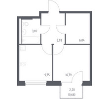 Планировка однокомнатной(квартира) площадью 36.6 квадратных метров в “ЖК Новое Внуково”