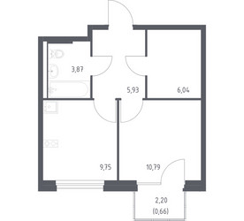 Планировка однокомнатной(квартира) площадью 36.6 квадратных метров в ЖК “ЖК Новое Внуково”