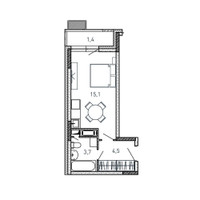 Планировка студии(квартира) площадью 24.7 квадратных метров в “ЖК Квартал Светлый”