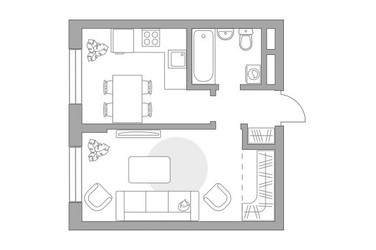 Планировка однокомнатной(квартира) площадью 34.63 квадратных метров в ЖК “ЖК Живописный”