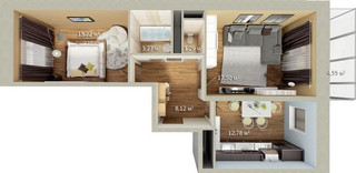 Планировка двухкомнатной(квартира) площадью 59.55 квадратных метров в “ЖК Московский (Красная Горка-2)”