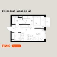 Планировка однокомнатной(квартира) площадью 36.9 квадратных метров в “Бунинская набережная”