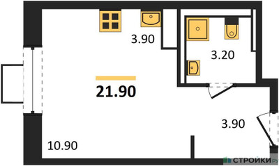 Планировка студии(квартира) площадью 21.9 квадратных метров в ЖК “ЖК Мытищи Парк”