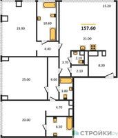 Планировка трехкомнатной(квартира) площадью 158.2 квадратных метров в “Роскошный квартал Life Time”