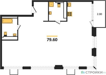 Планировка трехкомнатной(квартира) площадью 79.4 квадратных метров в ЖК “ЖК UNO Головинские пруды”