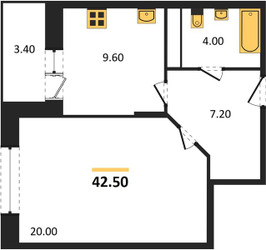 Планировка однокомнатной(квартира) площадью 42.5 квадратных метров в ЖК “ЖК Эдельвейс (Первомайское)”