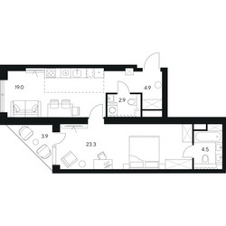Планировка однокомнатной(квартира) площадью 58.5 квадратных метров в ЖК “ЖК Нексус от Аквилон”