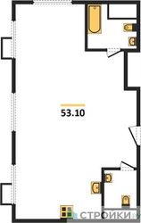 Планировка двухкомнатной(квартира) площадью 53.3 квадратных метров в ЖК “ЖК Сиреневый парк”