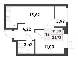 Планировка однокомнатной(квартира) площадью 35.54 квадратных метров в “ЖК Smart Garden (Смарт Гарден)”