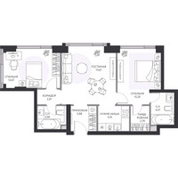 Планировка трехкомнатной(квартира) площадью 66.7 квадратных метров в “ЖК Hide (Хайд)”