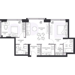 Планировка трехкомнатной(квартира) площадью 66.7 квадратных метров в ЖК “ЖК Hide (Хайд)”