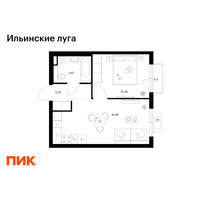 Планировка однокомнатной(квартира) площадью 34.52 квадратных метров в “ЖК Ильинские луга”