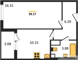 Планировка однокомнатной(квартира) площадью 38.17 квадратных метров в “ЖК Светлый мир БиоПолис”