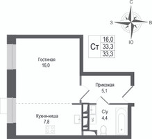 Планировка студии(квартира) площадью 33.3 квадратных метров в “ЖК КИНОКВАРТАЛ”