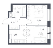 Планировка однокомнатной(квартира) площадью 34.3 квадратных метров в “ЖК Большое Путилково”
