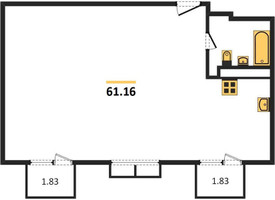 Планировка двухкомнатной(квартира) площадью 61.2 квадратных метров в “ЖК Dream Towers (Дрим Тауэрс)”