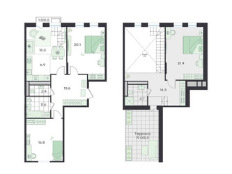 Планировка 4+ комнатной(квартира) площадью 127.1 квадратных метров в ЖК “ЖК G3 Театральный”