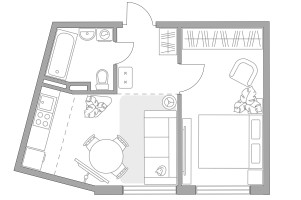 Планировка двухкомнатной(квартира) площадью 38.34 квадратных метров в “ЖК Аникеевский”