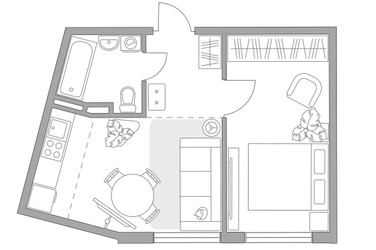 Планировка двухкомнатной(квартира) площадью 38.34 квадратных метров в ЖК “ЖК Аникеевский”