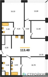 Планировка 4+ комнатной(квартира) площадью 113.4 квадратных метров в ЖК “ЖК Остров”