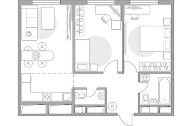 Планировка трехкомнатной(квартира) площадью 52.93 квадратных метров в ЖК “ЖК Аникеевский”