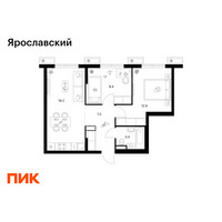 Планировка двухкомнатной(квартира) площадью 51.2 квадратных метров в “ЖК Ярославский”