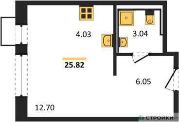 Планировка студии(квартира) площадью 25.82 квадратных метров в ЖК “ЖК Новое Видное”