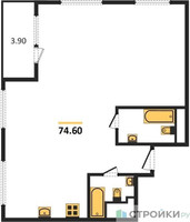 Планировка трехкомнатной(квартира) площадью 74.6 квадратных метров в “ЖК Рихард”