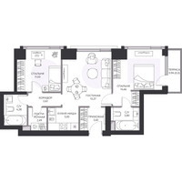 Планировка трехкомнатной(квартира) площадью 64.5 квадратных метров в “ЖК Hide (Хайд)”