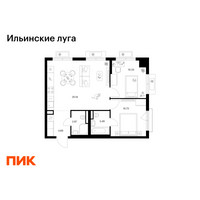 Планировка двухкомнатной(квартира) площадью 57.4 квадратных метров в “ЖК Ильинские луга”