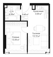 Планировка однокомнатной(квартира) площадью 36.4 квадратных метров в “ЖК Слава”