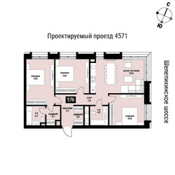 Планировка трехкомнатной(квартира) площадью 94 квадратных метров в ЖК “ЖК Шелепиха (Cosmopolit)”