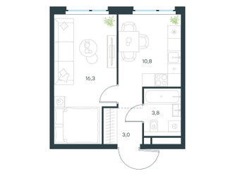 Планировка однокомнатной(квартира) площадью 33.9 квадратных метров в ЖК “ЖК Level Мичуринский”
