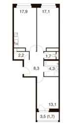 Планировка трехкомнатной(квартира) площадью 66.3 квадратных метров в ЖК “ЖК Идеал”