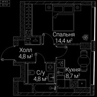 Планировка однокомнатной(квартира) площадью 32.7 квадратных метров в “ЖК СЕЗАР БУДУЩЕЕ”
