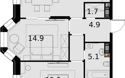 Планировка двухкомнатной(квартира) площадью 63.4 квадратных метров в ЖК “ЖК Театральный квартал”