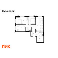 Планировка трехкомнатной(квартира) площадью 85.2 квадратных метров в “ЖК Яуза Парк (Мытищи)”