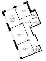 Планировка трехкомнатной(квартира) площадью 85.8 квадратных метров в “ЖК Переделкино Ближнее”