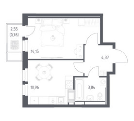 Планировка однокомнатной(квартира) площадью 34.08 квадратных метров в ЖК “ЖК Большое Путилково”