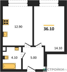 Планировка однокомнатной(квартира) площадью 36.1 квадратных метров в ЖК “ЖК Мираполис”