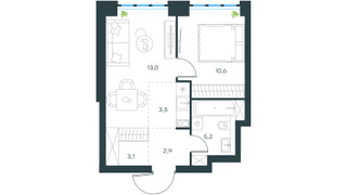 Планировка однокомнатной(квартира) площадью 38.3 квадратных метров в “ЖК Левел Южнопортовая”
