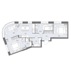 Планировка 4+ комнатной(квартира) площадью 81.2 квадратных метров в ЖК “ЖК Родина Переделкино”