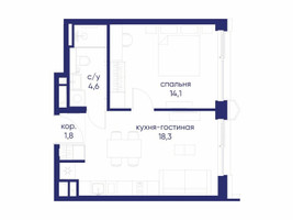 Планировка однокомнатной(квартира) площадью 38.82 квадратных метров в “ЖК Остров”