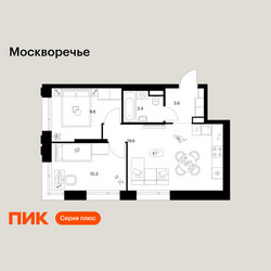 Планировка двухкомнатной(квартира) площадью 46.5 квадратных метров в ЖК “ЖК Москворечье”