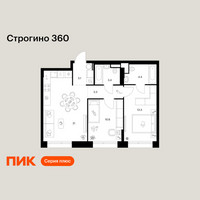 Планировка двухкомнатной(квартира) площадью 59.1 квадратных метров в “ЖК Строгино 360”