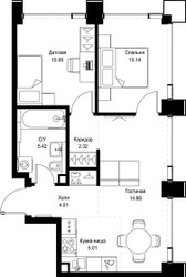 Планировка двухкомнатной(квартира) площадью 52.73 квадратных метров в ЖК “ЖК СЕТ”