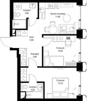 Планировка двухкомнатной(квартира) площадью 53.9 квадратных метров в “ЖК СЕТ”