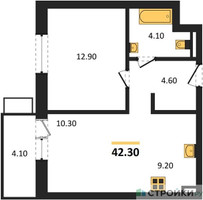Планировка однокомнатной(квартира) площадью 42.3 квадратных метров в “ЖК Союзный”