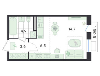 Планировка студии(квартира) площадью 30.2 квадратных метров в ЖК “ЖК G3 Театральный”